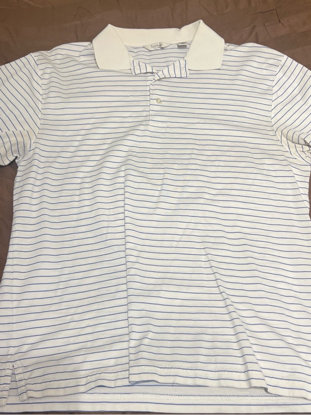 Men's White Polo with Thin Blue Stripes